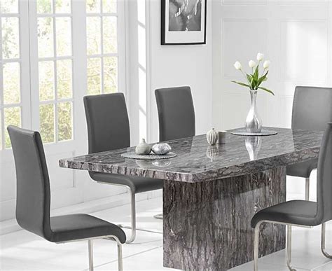 Crema 160cm Grey Marble Dining Table With Malaga Chairs Dining
