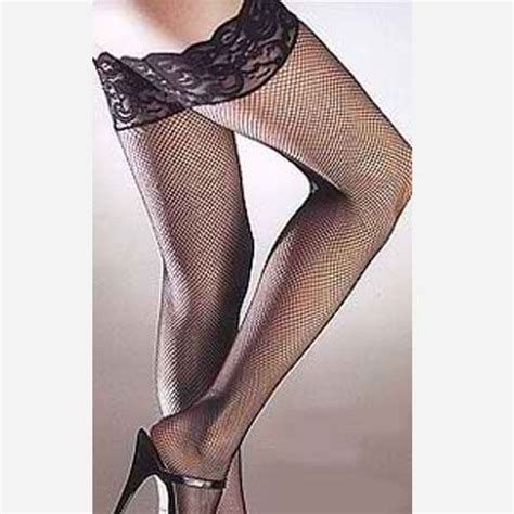 Sassy Black Fishnet Thigh Highs With Black Lace Thigh High Stockings