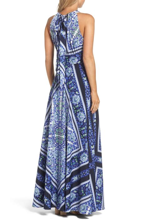 Eliza J Scarf Print Maxi Dress In Navy Purple Blue Lyst