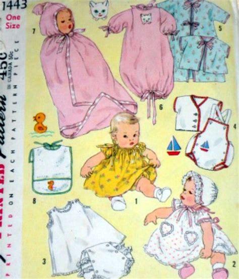 Vintage 1950s Simplicity 1443 Sewing Pattern Infants Layette