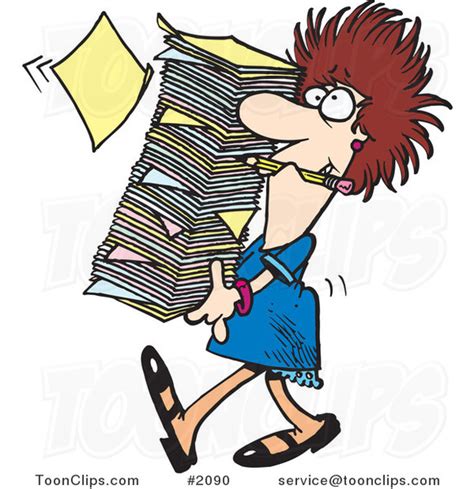 Cartoon Business Woman Carrying A Huge Stack Of Paperwork 2090 By Ron