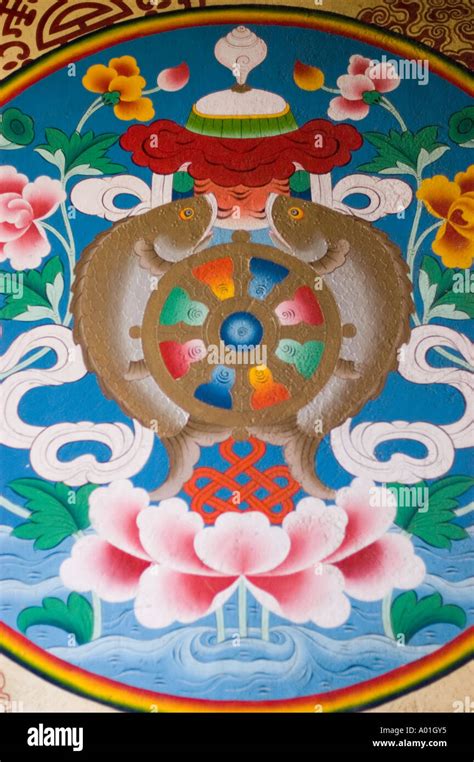 Eight Buddhist Auspicious Symbols Together Mural Painting In Institute
