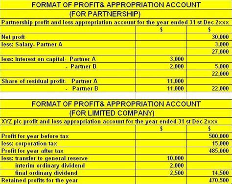 Format Of Profit And Loss Appropriation Accounts For Partnership And