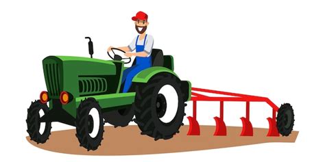 Premium Vector Farmer Driving Tractor With Plough Illustration Man