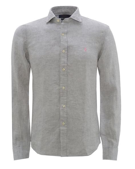 Polo Ralph Lauren Mens Grey Slim Fit Linen Shirt