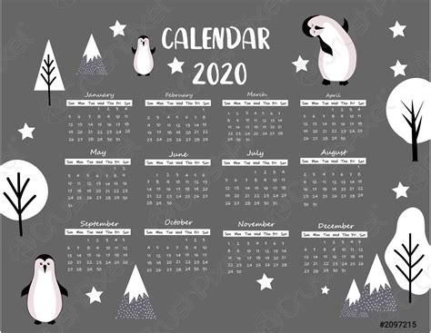 Childrens Calendar Of Animals 2020 With Penguins And Trees Scandinavian