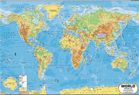 It depicts the five oceans of the world, rivers. World Map : Physical - Wall Chart Paper Print - Maps ...