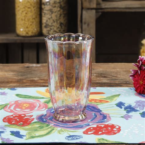The Pioneer Woman Blue Luster Glaze Iridescent Elegant Heavy Glass Tumbler Home And Garden Tumblers