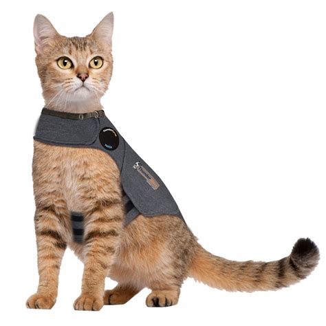 With its patented design, thundershirt's gentle, constant pressure has a dramatic calming effect for most cats if they are anxious, fearful or overexcited. Heather Gray Thundershirt for CATS