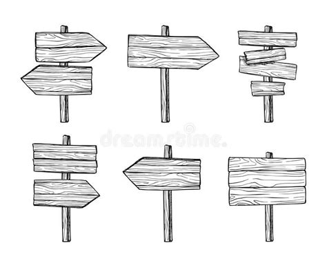 Hand drawn vector illustrations. Wooden signposts and sign board vector