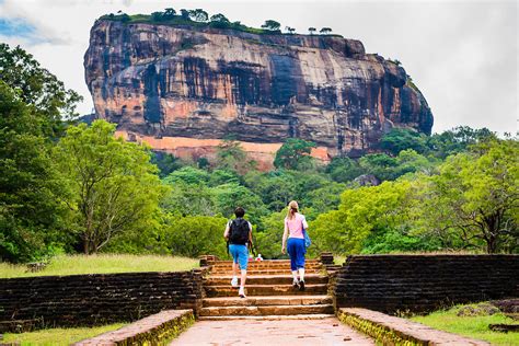 Sigiriya Rock Fortress Tourists Walking Through The Royal Gardens Sri