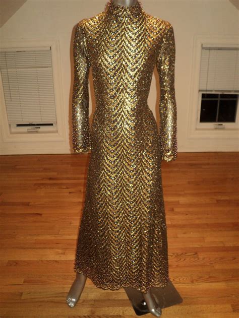 Vintage Bob Mackie Ray Aghayan Fully Beaded Gold Netting Gown
