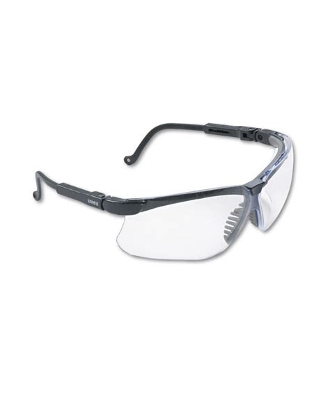 genesis wraparound safety glasses black plastic frame clear lens