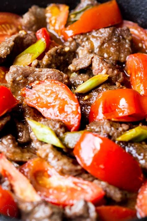 It should take about 5 mins to brown each batch properly. Chinese Beef and Tomato - Noshtastic