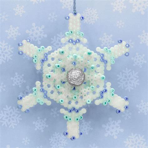 3 D Snowflake Christmas Perler Beads Perler Beads Beaded Snowflakes