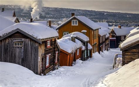 Wallpaper Norway Village Winter Houses Thick Snow Hd Picture Image