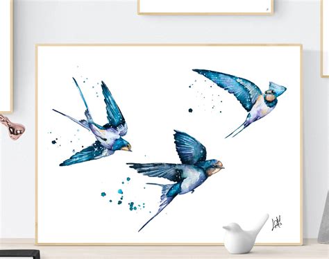 Golondrina Acuarela Swallow Bird Art Swallow Wall Art Etsy España