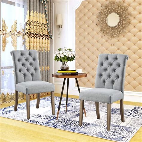 Vanity Art Tufted Upholstery Fabric Dining Chairs Solid Wood Accent Chair Armless Set Of 2