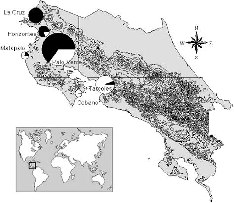 Relief Map Of Costa Rica With Names And Locations Of Lonchocarpus