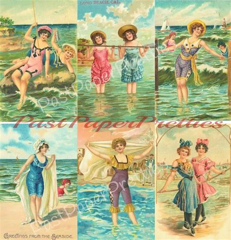 Vintage Printable Victorian Bathing Beauties Beach Postcard Etsy Canada