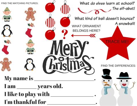 Download our free printable christmas placemat. FREE Christmas Printables: Activity Placemat & Fill-in-the ...