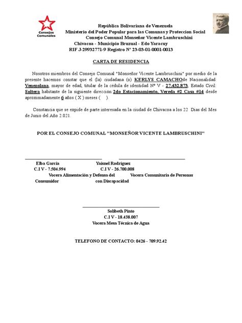 Carta Residencia Consejo Comunal Pdf