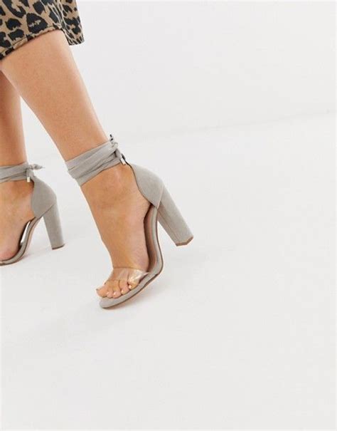 Asos Design Wide Fit Witness Clear Barely There Block Heeled Sandals