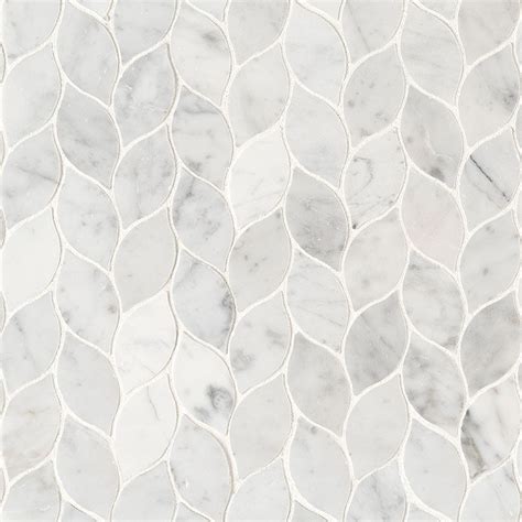 Carrara Leaf Pattern Honed White Marble Mosaic Tile Wall Backsplash