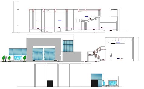 2d Cad Drawing Theater Section Dwg With Front Elevation Design Autocad