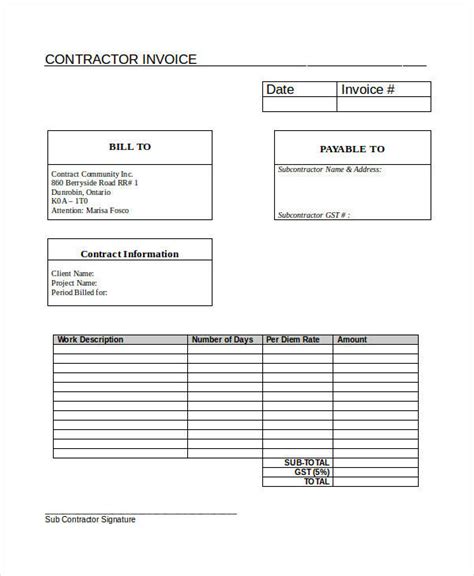 Free Printable Contractor Invoice