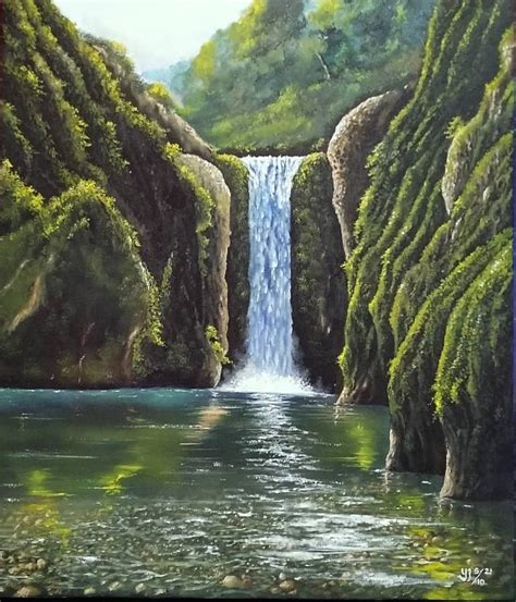 Tropical Exotic Waterfall Painting By Yahya Hadisusilo Saatchi Art