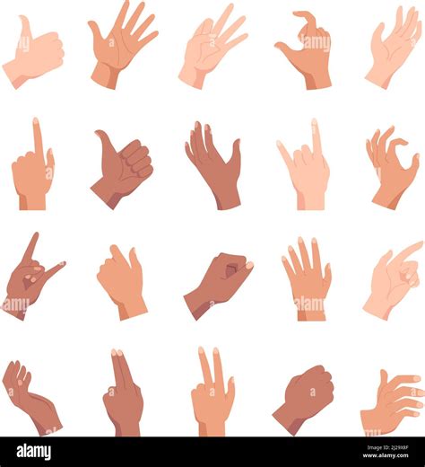 Cartoon Hand Poses Holding Pointing And Like Gesture Diverse People