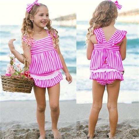 Girls Pink Skirted Striped Ruffled Flutter Sleeve Skirted Two Piece