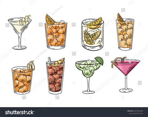 Cartoon Cocktails Set Flat Colorful Vector Stock Vector Royalty Free 1697085430 Shutterstock