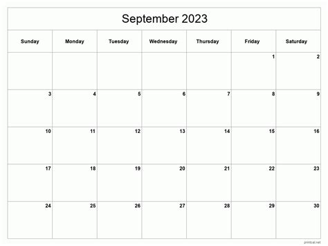Blank Calendar Template September Printable Calendar