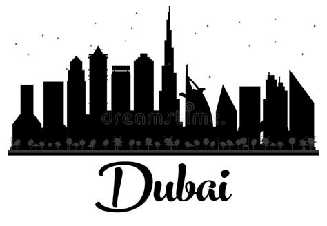 Dubai City Skyline Black And White Silhouette Stock Vector
