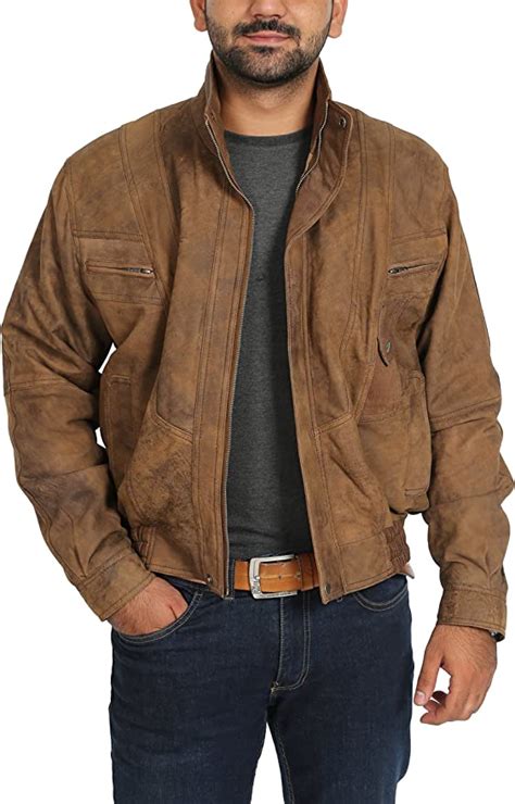 Mens Classic Leather Blouson Jacket Robert Brown Gents Classic Bomber