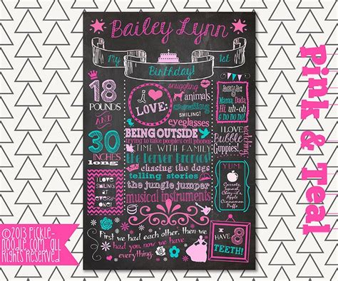 first birthday chalkboard sign printable pink and teal etsy