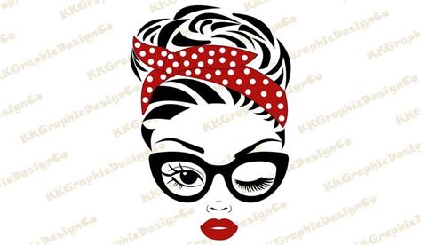 Mom With Bandana Woman Head Svg Woman Face Svg Winking Svg Etsy Woman