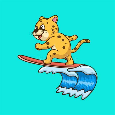 Cartoon Animal Design Leopard Surfing Stock Vector Illustration Of