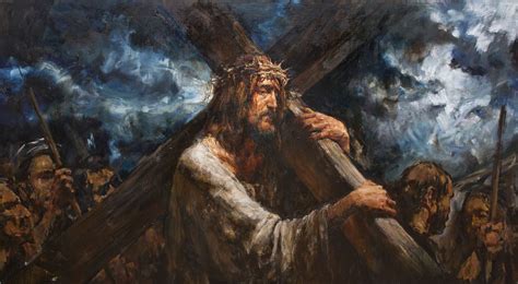 Bearing The Cross 160х300 Cm Oil On Canvas 2014 Anatoly Shumkin Jesus Christ Art Jesus
