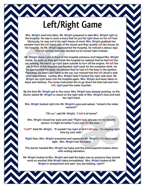 Printable Left Right Game Story Any Occasion Pe