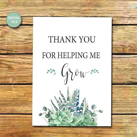 Teacher Appreciation Thank You For Helping Me Grow Sign Etsy