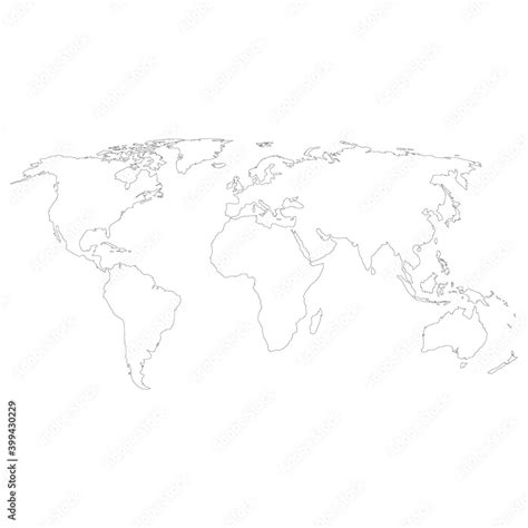 Outline Hand Drawn Map Of The World On White Background Hand Drawn