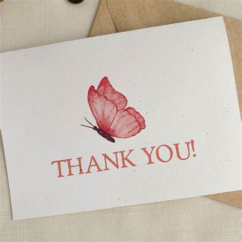 Pink Butterfly Thank You Card Thank You Note Party Thank Etsy