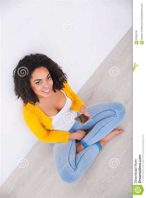 Pleasant Mulatto Woman Sitting On The Floor Stock Image Image Of