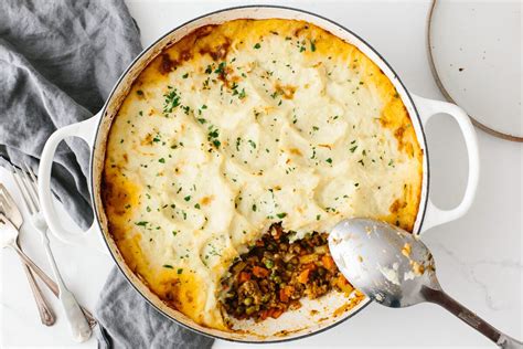 This skillet shepherd's pie is loaded with flavorful beef and veggies then topped with fluffy and creamy mashed potatoes, then baked to perfection! Shepherd's Pie Recipe - An Easy Classic | Downshiftology