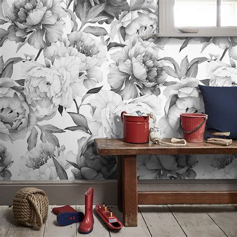 Custom 3d Floral Mural Wallpaper Black White Peony Flower Bvm Home