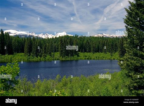 Summit Lake And The Mission Mountains Along Montana Highway 83 Stock