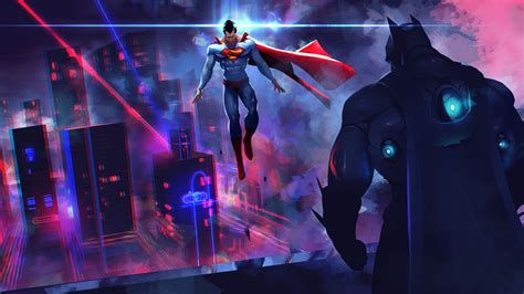 Batman Superman Dc Comics Artwork Neon Light